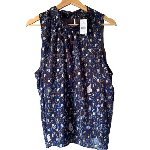 NWT Ann Taylor Floral Purple Navy Blue Sleeveless Blouse Tank Womens XL - Picture 1 of 6